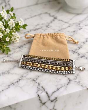 Jenny Bird Austin Cuff Mixed Metal Multi Chain Bracelet w/ Pouch EUC